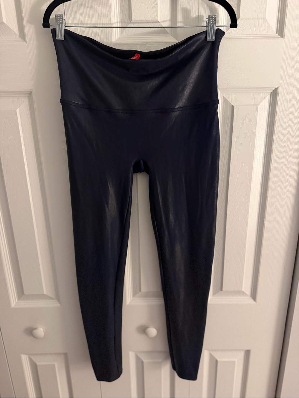 SPANX Faux Leather Leggings in Night Navy Petite 1X